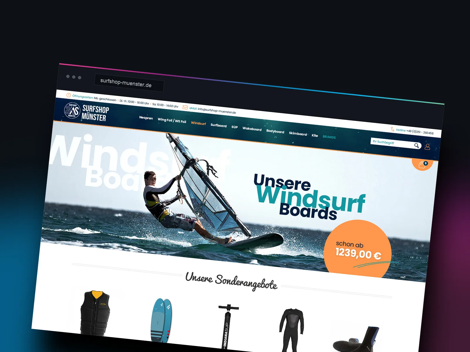 Teaser-Grafik der Referenz Surfshop Münster